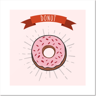 Donut color vintage illustration. Drawing in cartoon style. Food illustration Posters and Art